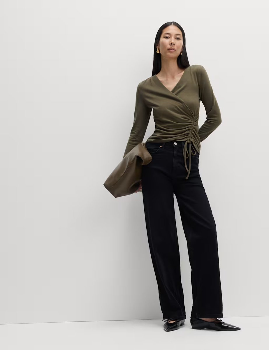 Marks & Spencer M&S Cosy Ruched Front Top with Stretch Moss - 2