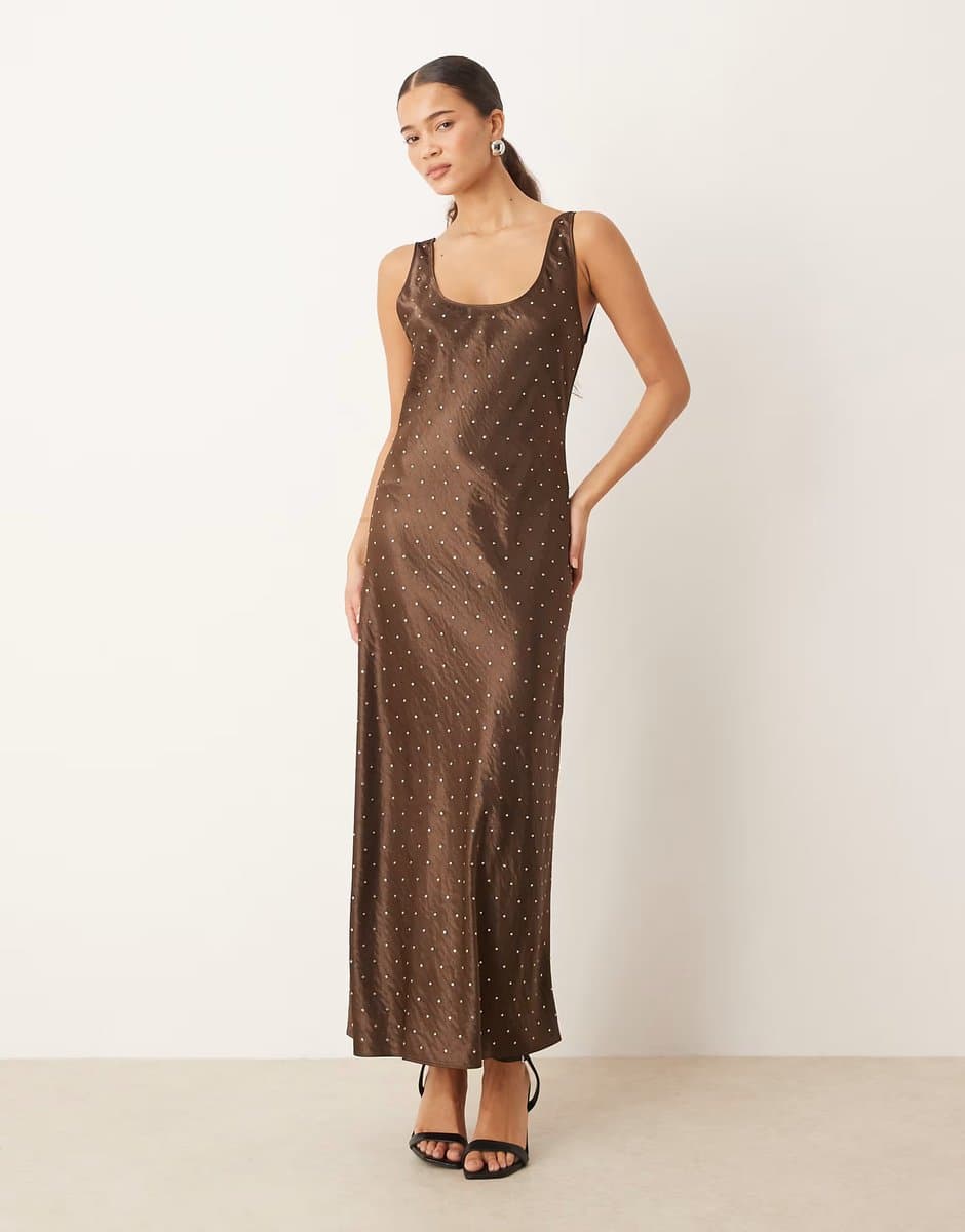 ASOS Mango racer maxi dress with embellishment in chocolate