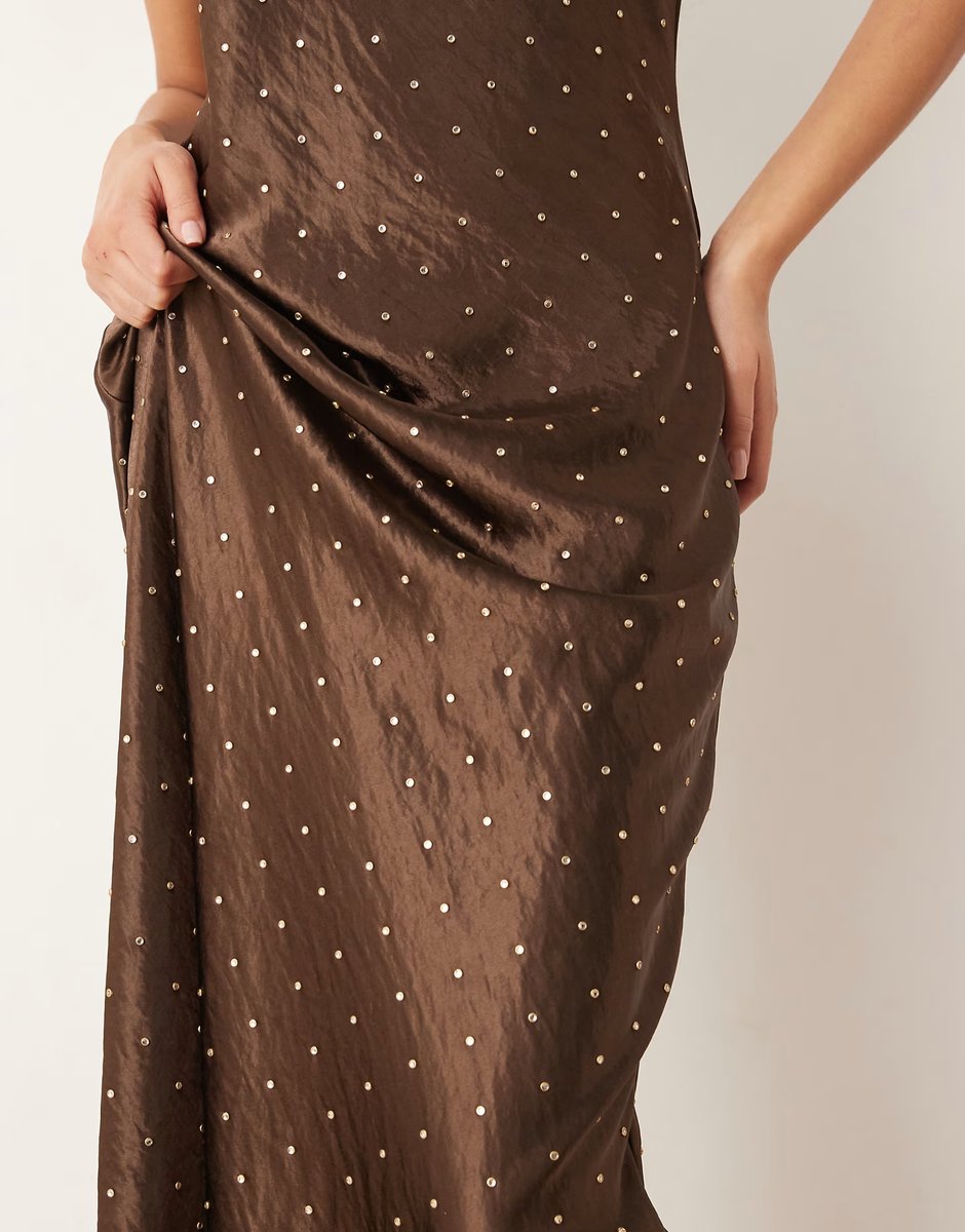 ASOS Mango racer maxi dress with embellishment in chocolate - 3