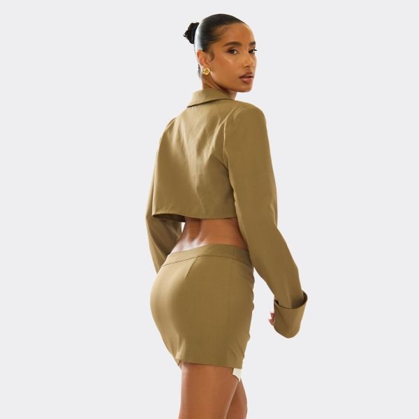 EGO Button Front Pocket Detail Shirt Hem Skirt In Khaki, Women's Size UK 6 - 2