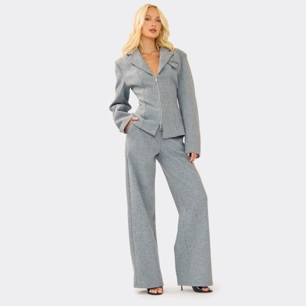 EGO Mid Rise Wool Look Straight Leg Tailored Trousers In Grey, Women's Size UK 6 - 1
