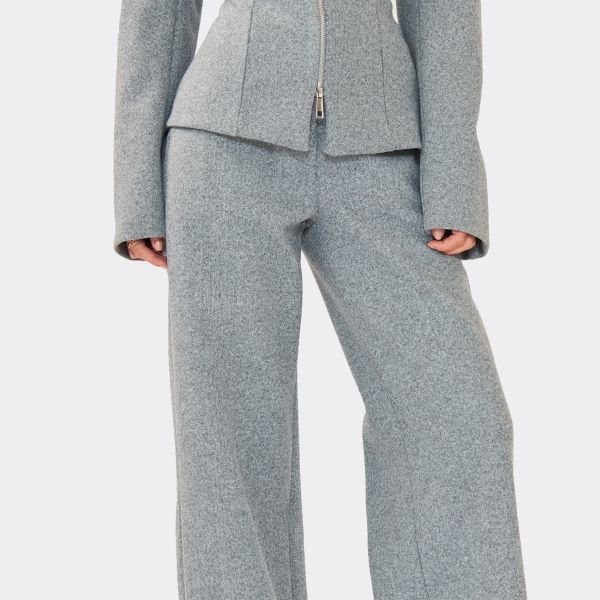 EGO Mid Rise Wool Look Straight Leg Tailored Trousers In Grey, Women's Size UK 6 - 2