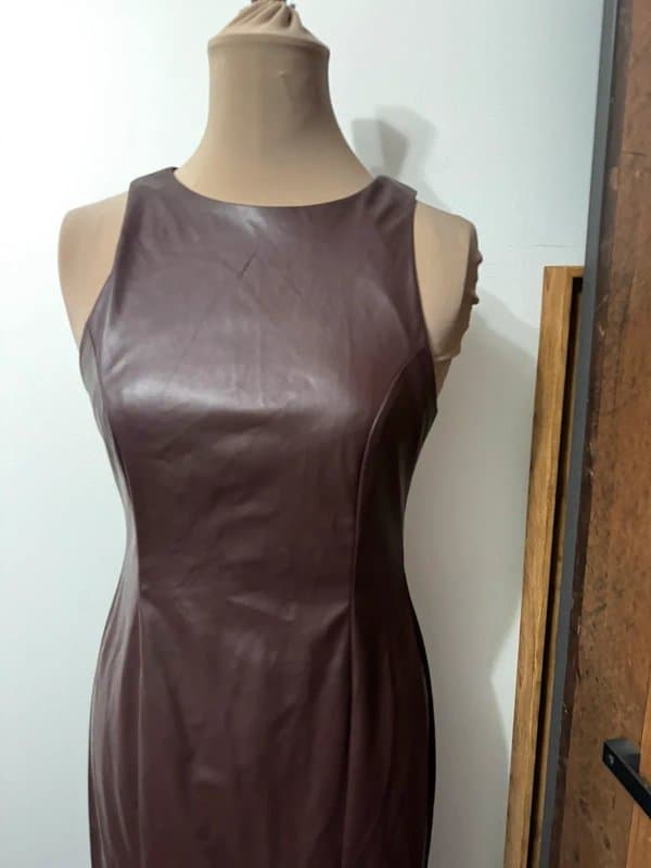 ASOS Design racer back pu midi dress in chocolate faux leather hot layering size 10