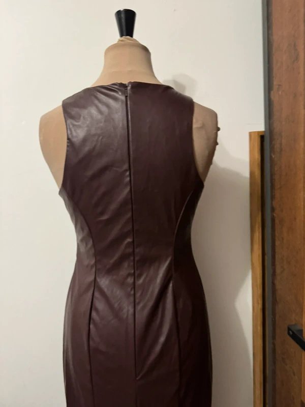 ASOS Design racer back pu midi dress in chocolate faux leather hot layering size 10 - 2