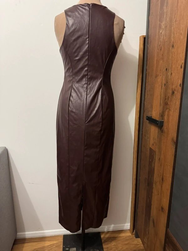 ASOS Design racer back pu midi dress in chocolate faux leather hot layering size 10 - 4