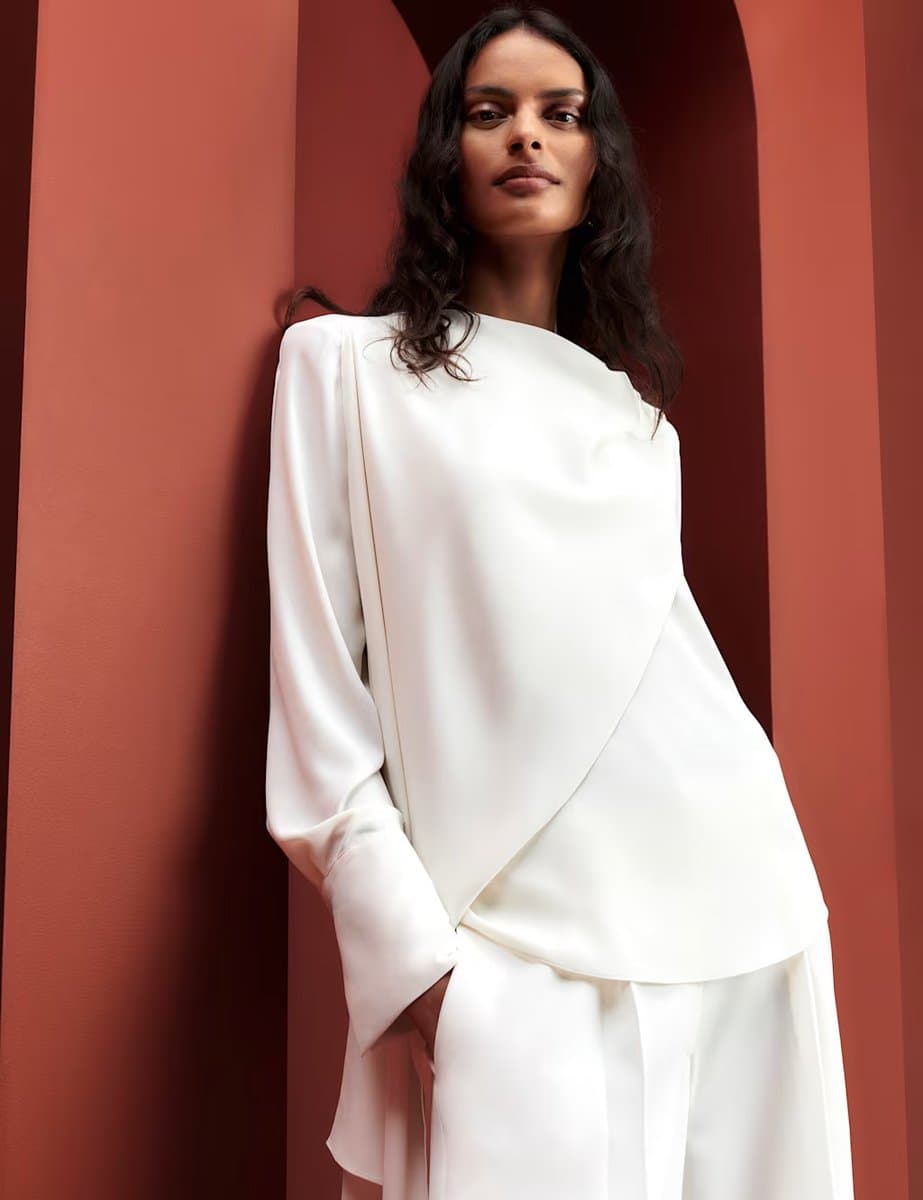 Marks & Spencer M&S Draped Detail Cowl Neck Top Ivory