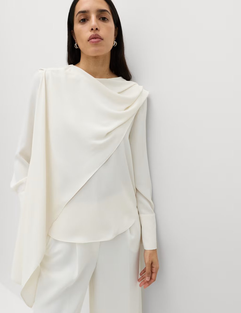 Marks & Spencer M&S Draped Detail Cowl Neck Top Ivory - 3