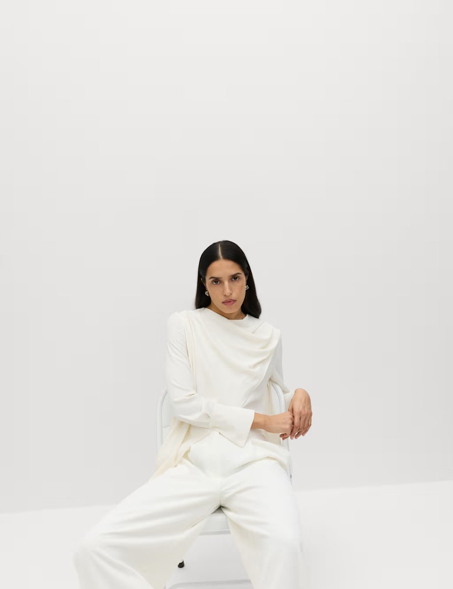 Marks & Spencer M&S Draped Detail Cowl Neck Top Ivory - 4