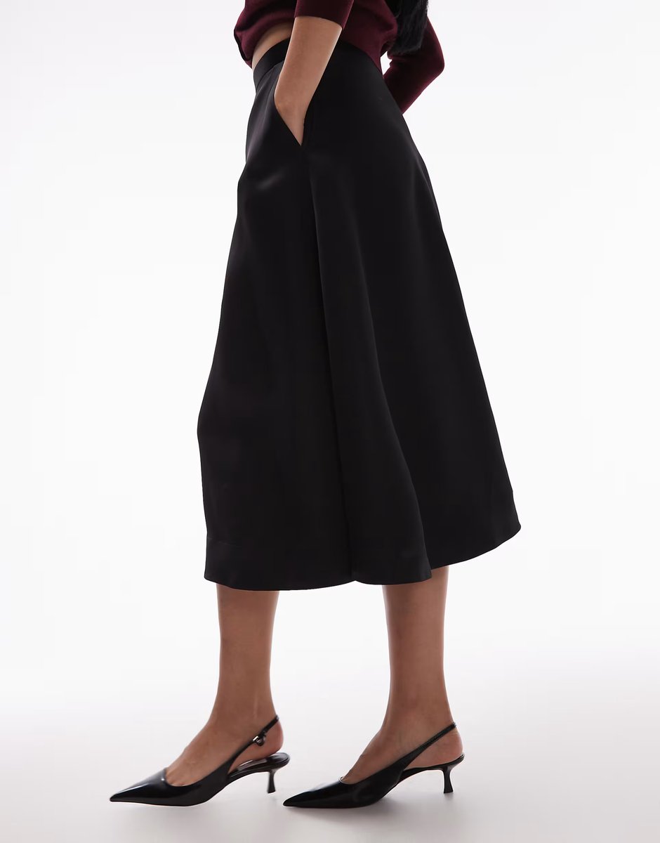 ASOS ARKET satin heavyweight midi skirt in black - 2