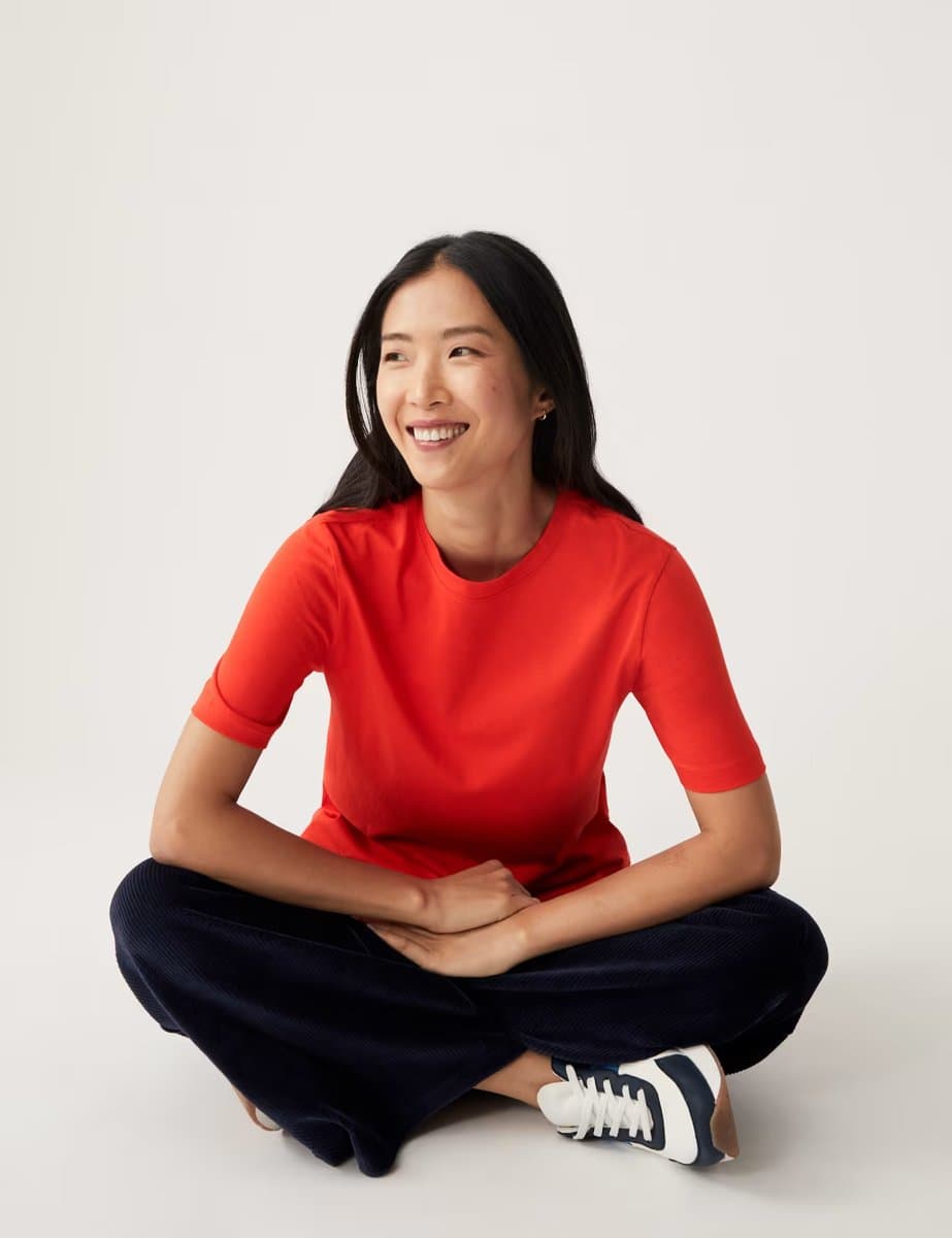 Marks & Spencer M&S Pure Cotton Everyday Fit T-Shirt Tomato