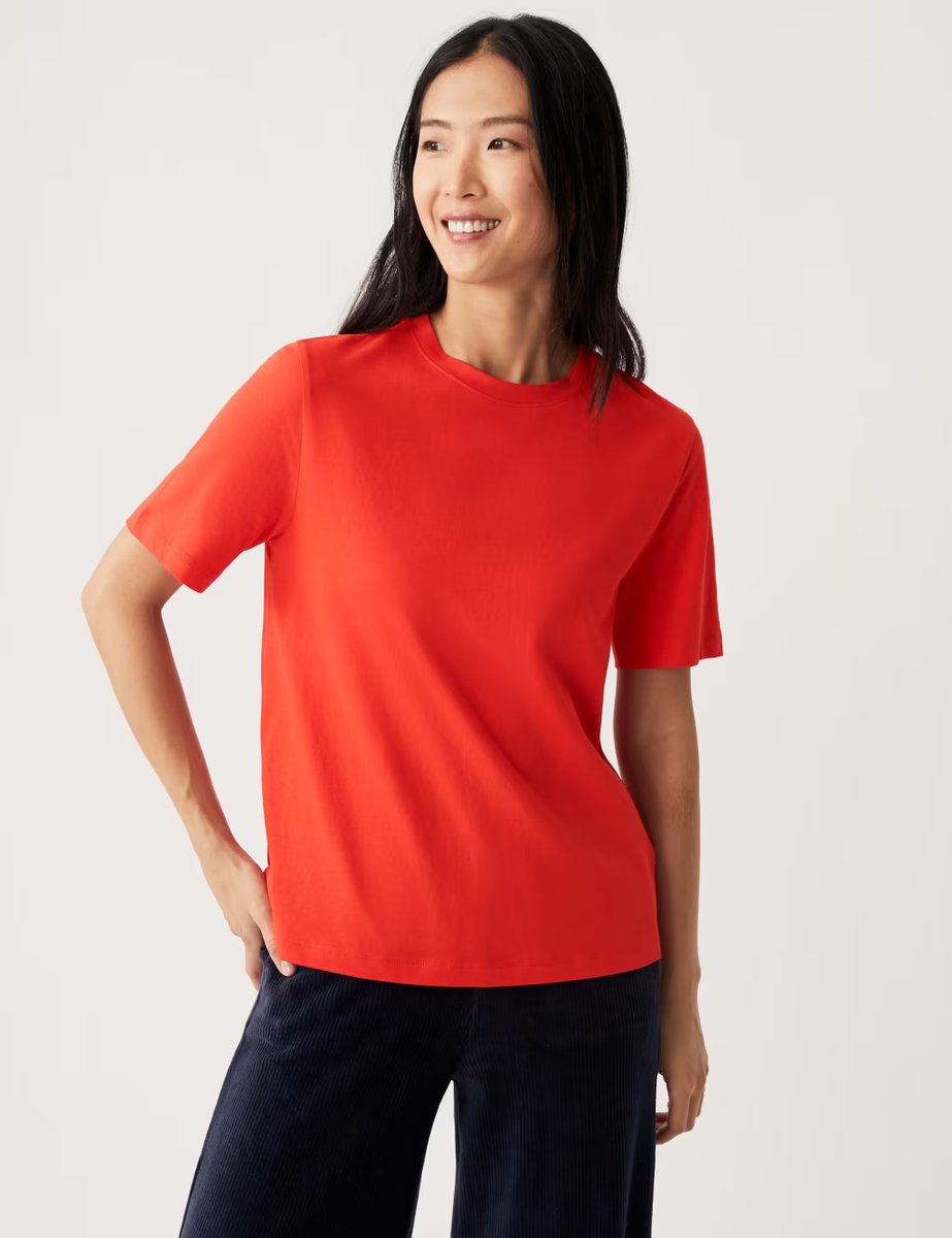 Marks & Spencer M&S Pure Cotton Everyday Fit T-Shirt Tomato - 2