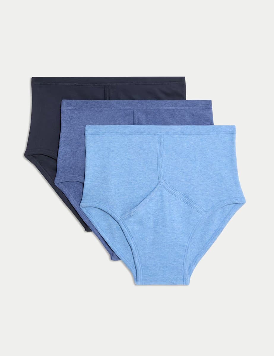 Marks & Spencer M&S 3 Pack Pure Cotton High Waist Briefs Blue Mix