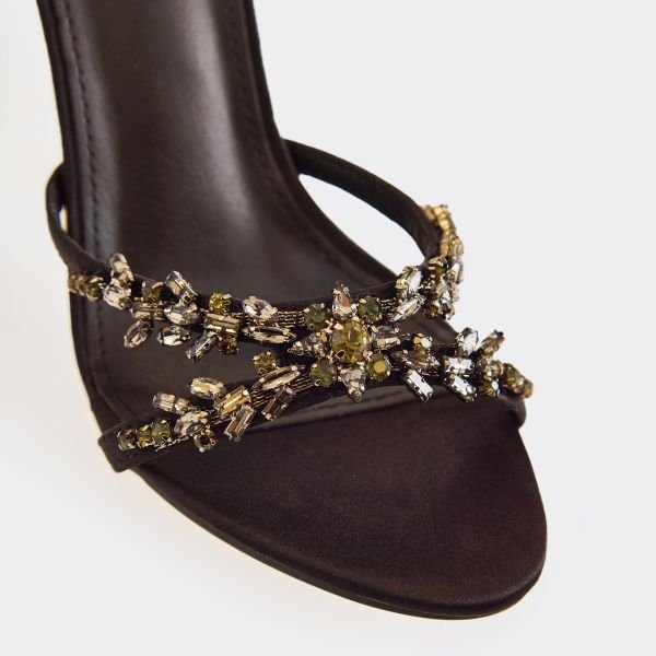 EGO Treme Embellished Cross Strap Detail Heel In Black Satin, Women's Size UK 4 - 2