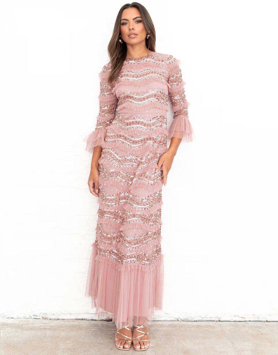 ASOS Maya Embellished 3/4 bell sleeve maxi dress in vintage rose - 1