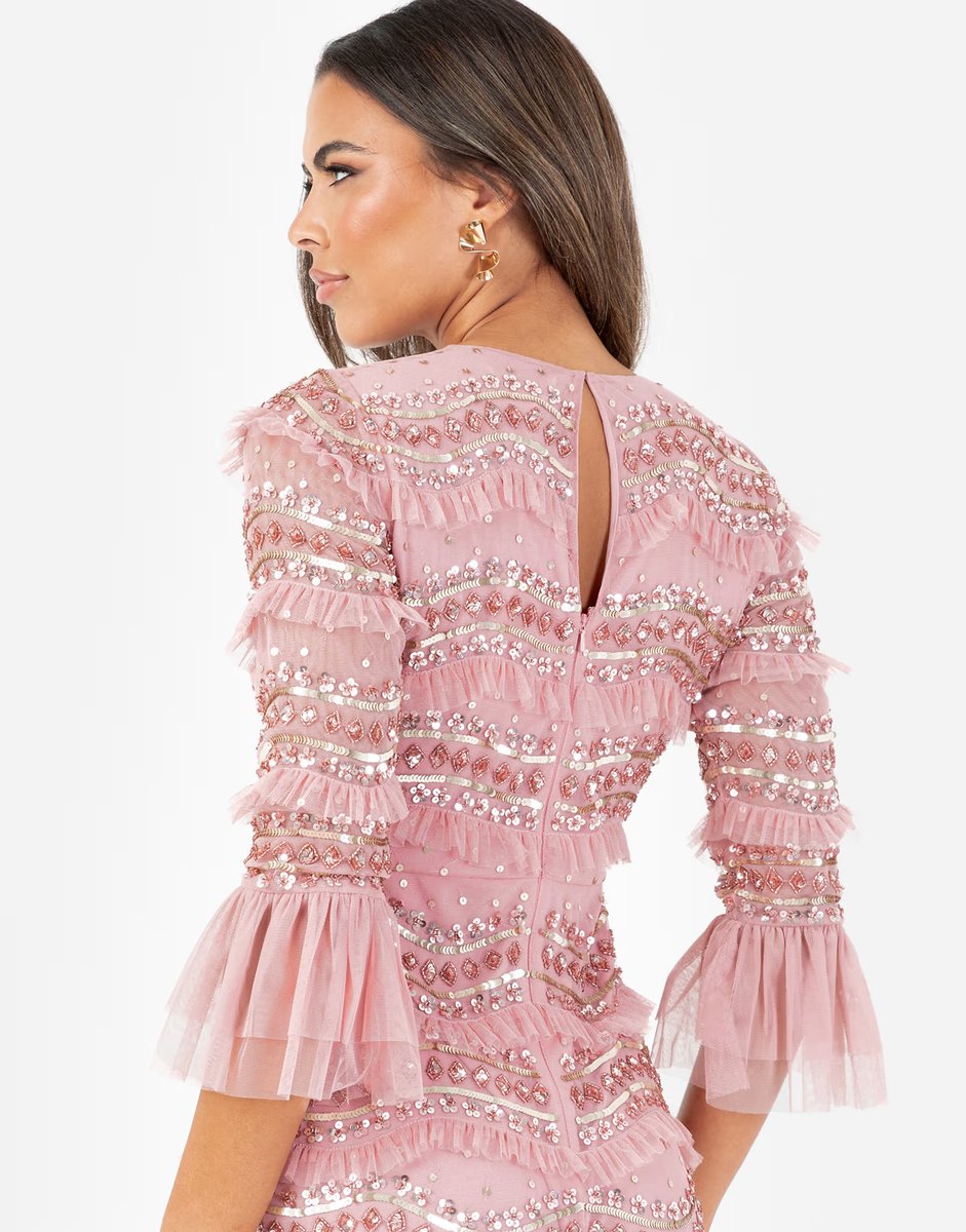 ASOS Maya Embellished 3/4 bell sleeve maxi dress in vintage rose - 2