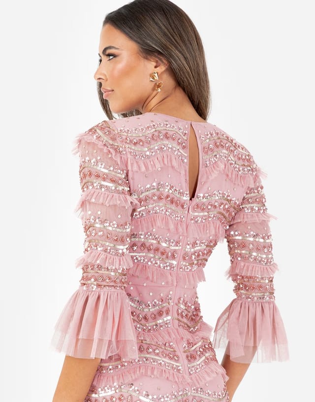 ASOS Maya Embellished 3/4 bell sleeve maxi dress in vintage rose - 2