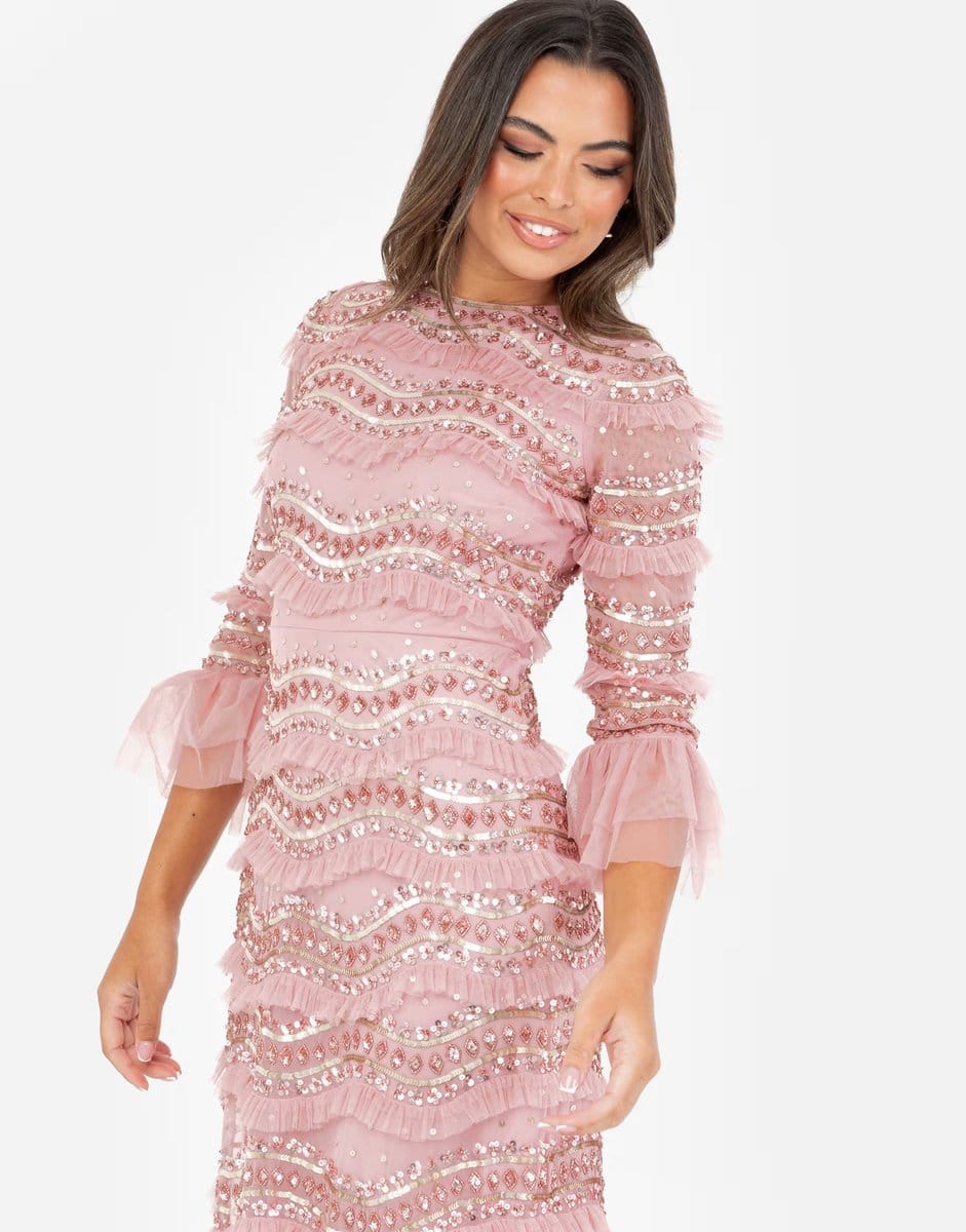 ASOS Maya Embellished 3/4 bell sleeve maxi dress in vintage rose - 4