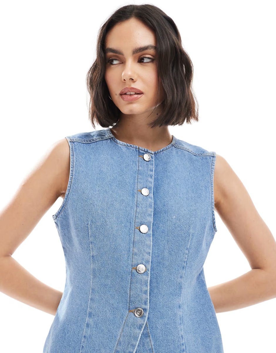 ASOS Miss Selfridge denim waistcoat in mid wash - 3