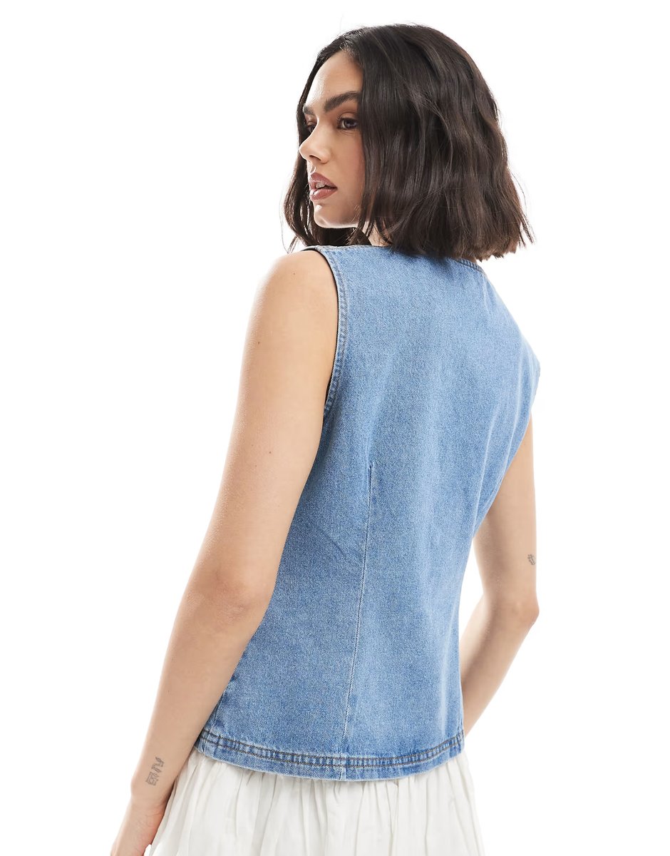 ASOS Miss Selfridge denim waistcoat in mid wash - 4