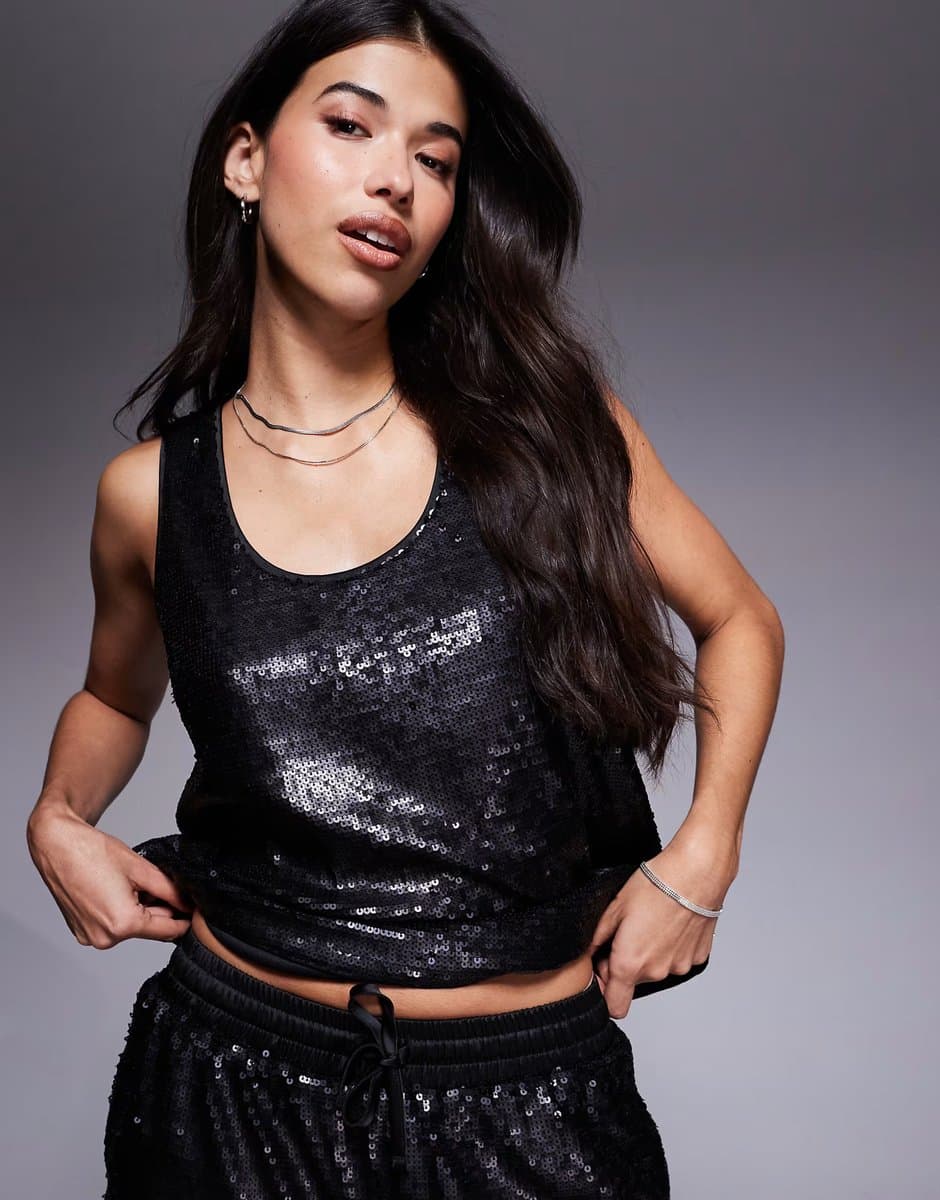 ASOS ASOS DESIGN tailored sequin sleeveless co-ord top in black