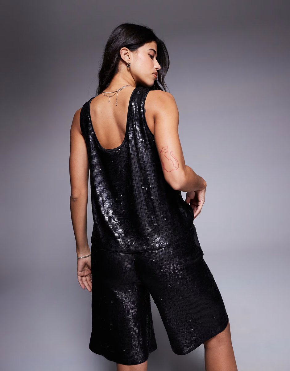 ASOS ASOS DESIGN tailored sequin sleeveless co-ord top in black - 3