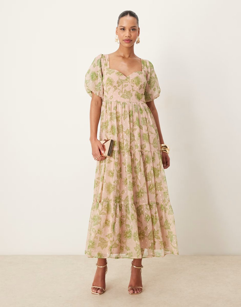 ASOS Anaya Floral print sweetheart neck midaxi dress in multi - 3