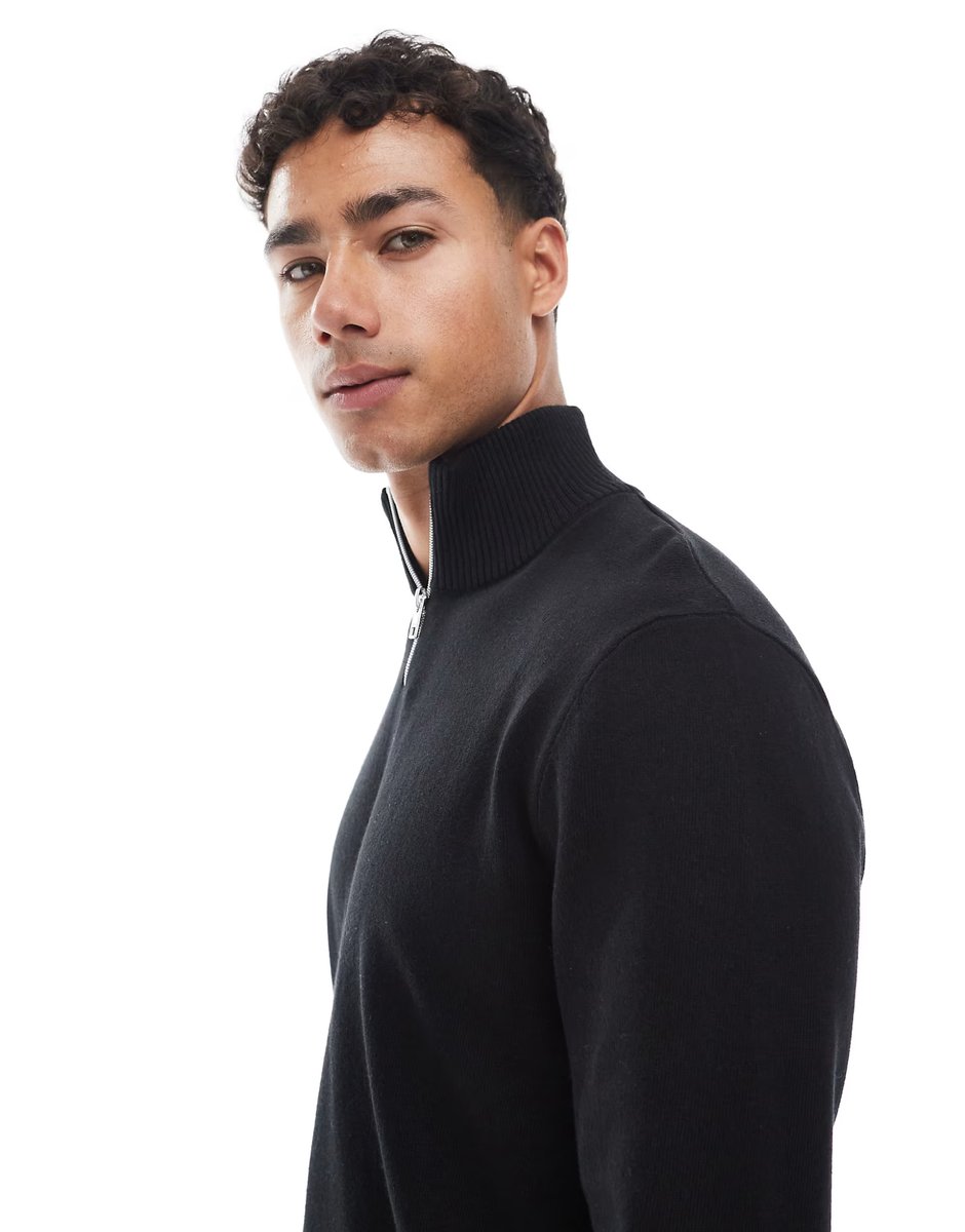 ASOS JJ Rebel quarter zip jumper in black - 2