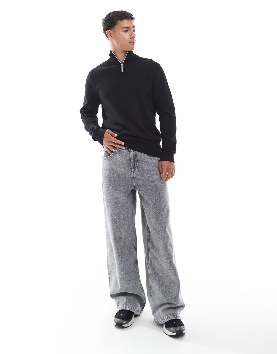 ASOS JJ Rebel quarter zip jumper in black - 3