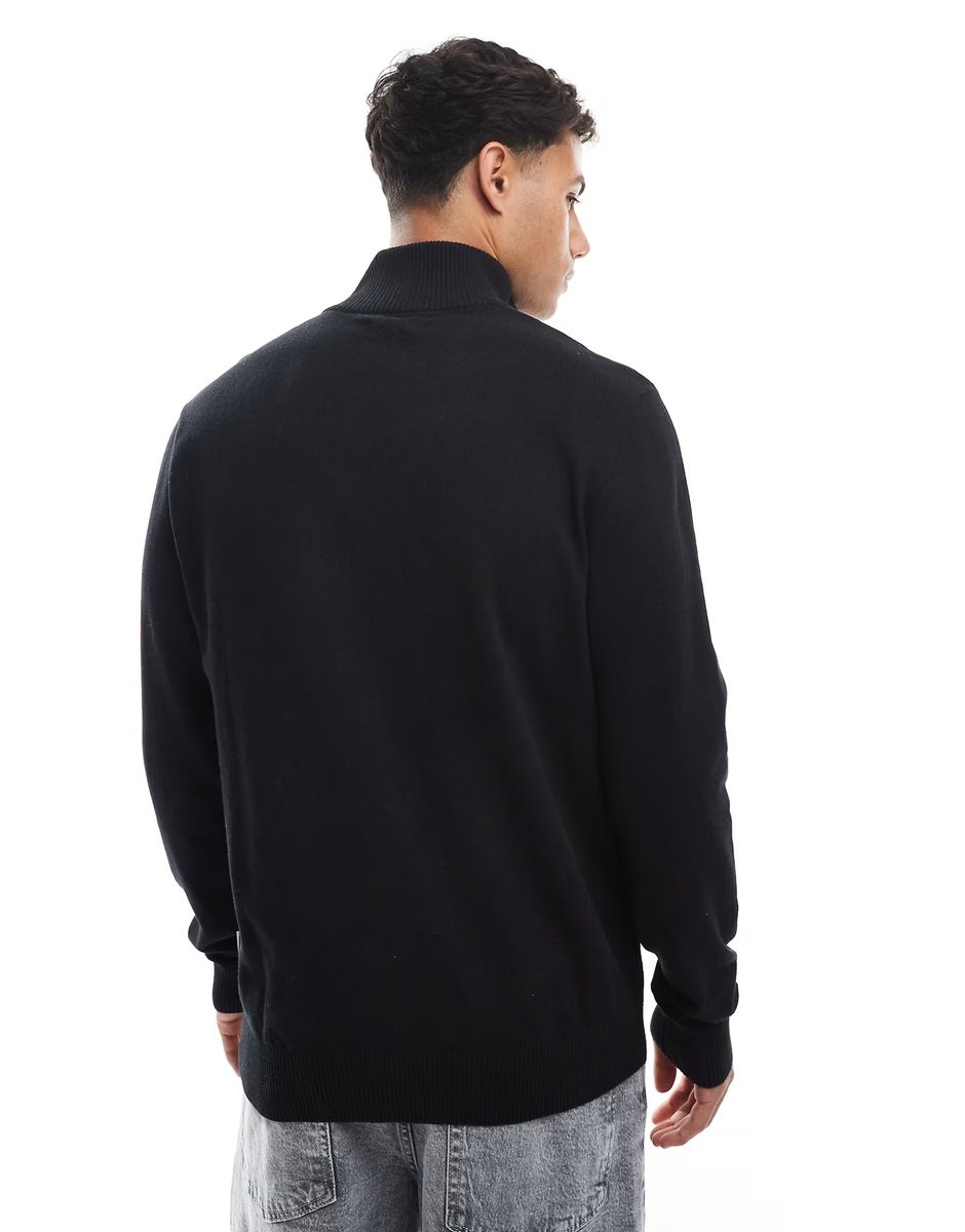 ASOS JJ Rebel quarter zip jumper in black - 4