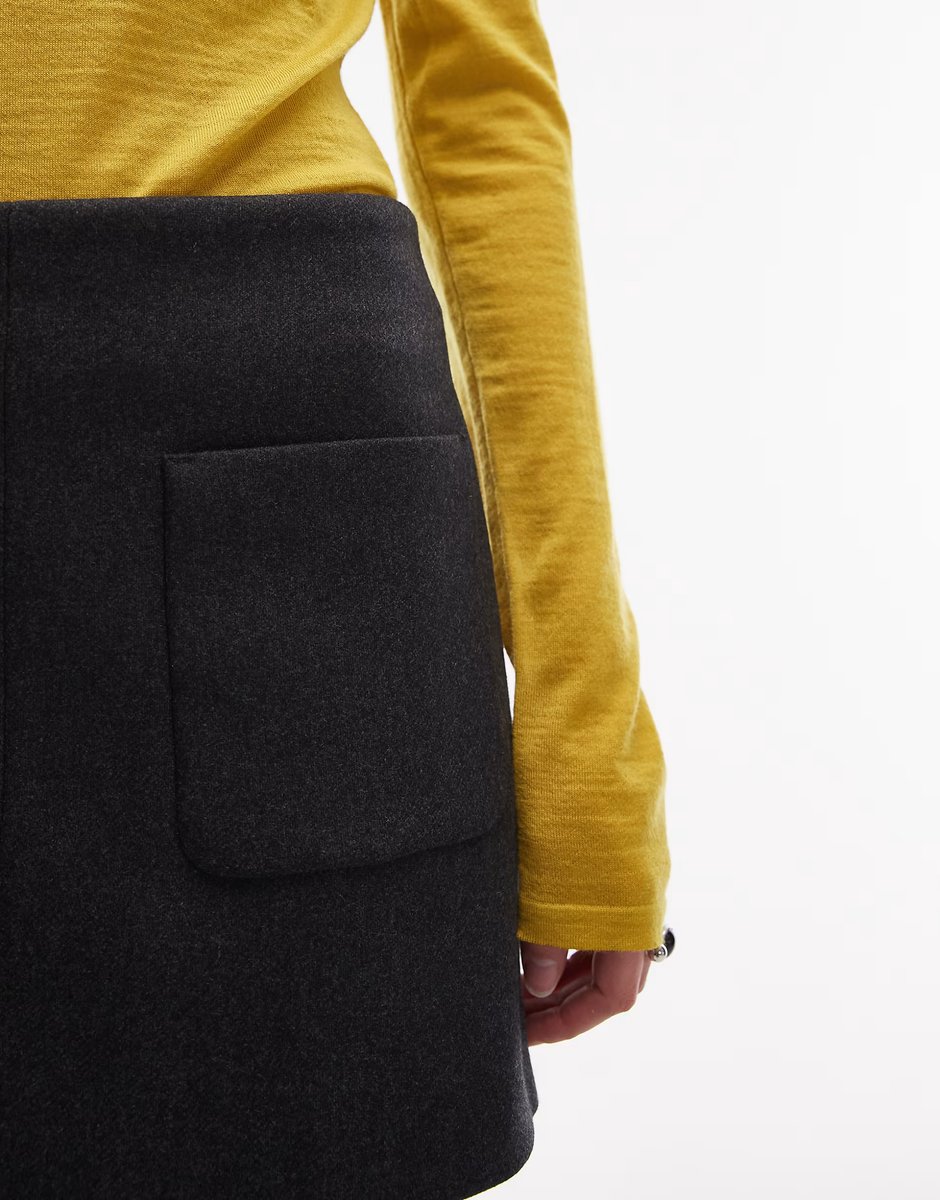 ASOS ARKET wool rich mini skirt with front pockets in dark grey - 2