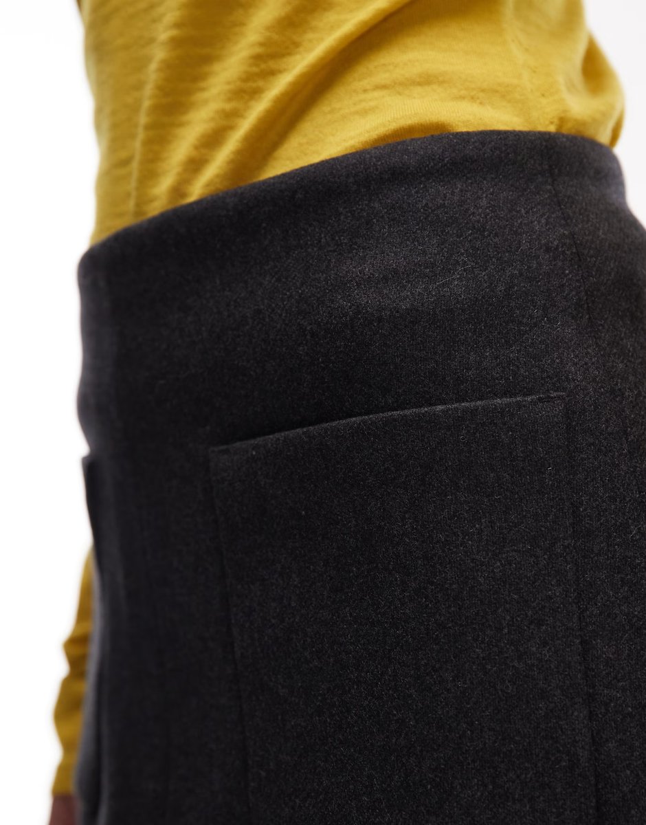 ASOS ARKET wool rich mini skirt with front pockets in dark grey - 3