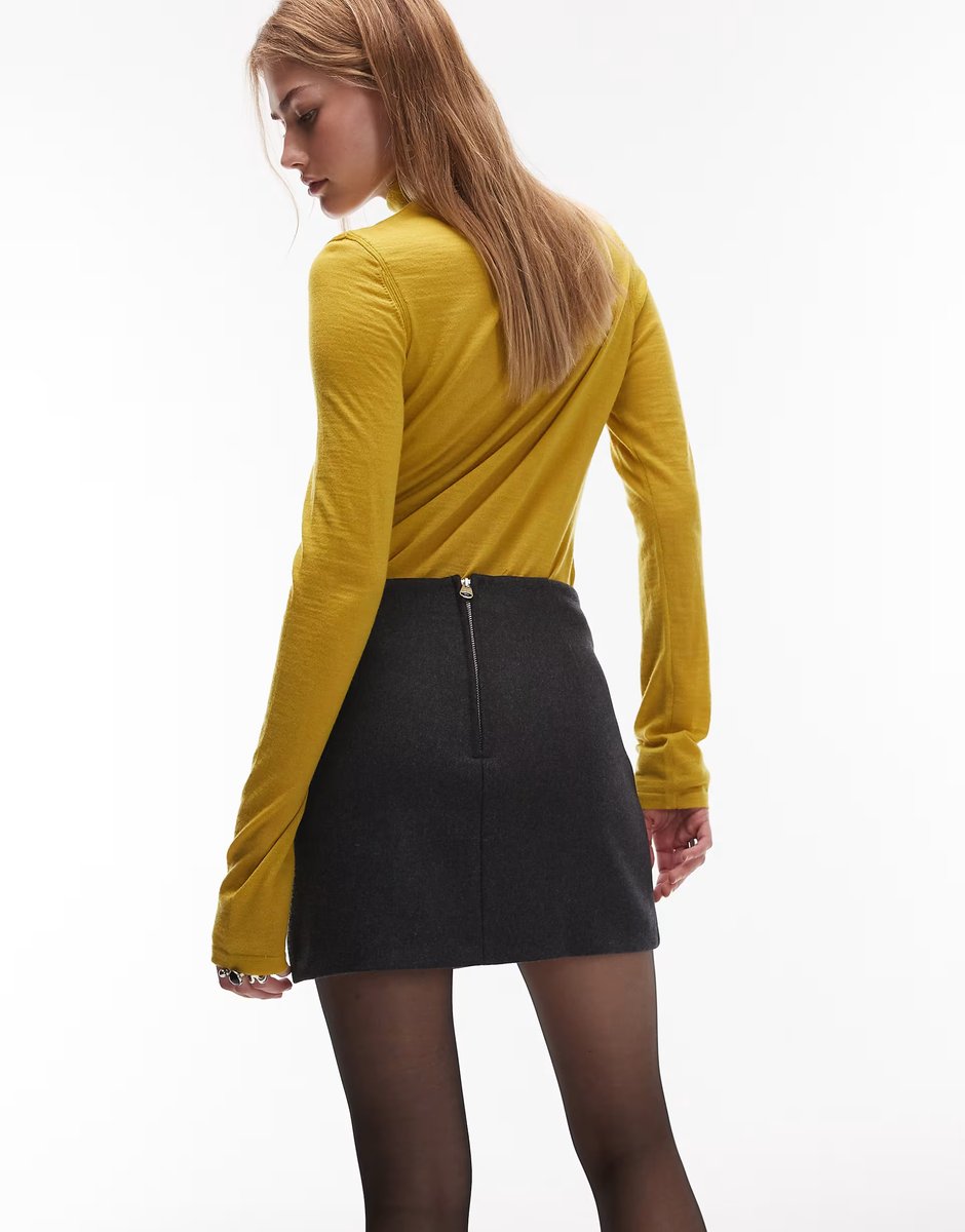 ASOS ARKET wool rich mini skirt with front pockets in dark grey - 4