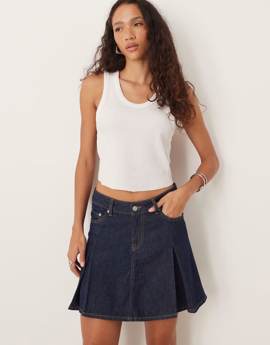 ASOS JJXX pleated denim mini skirt in dark wash - 3
