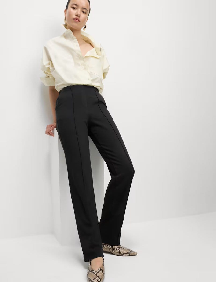 Marks & Spencer M&S Jersey Twill Straight Leg Trousers Black - 4