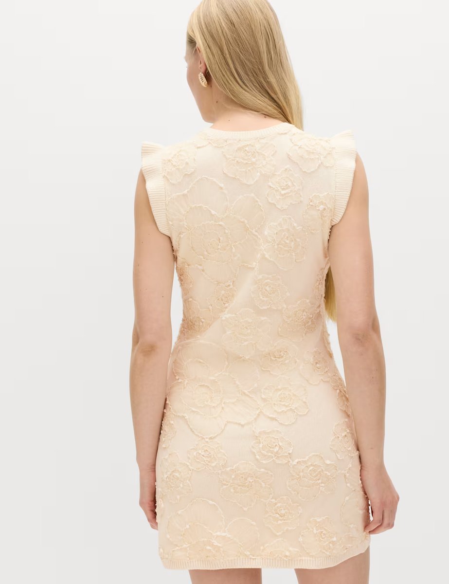 Marks & Spencer M&S Floral Textured Knitted Mini Dress Cream - 3