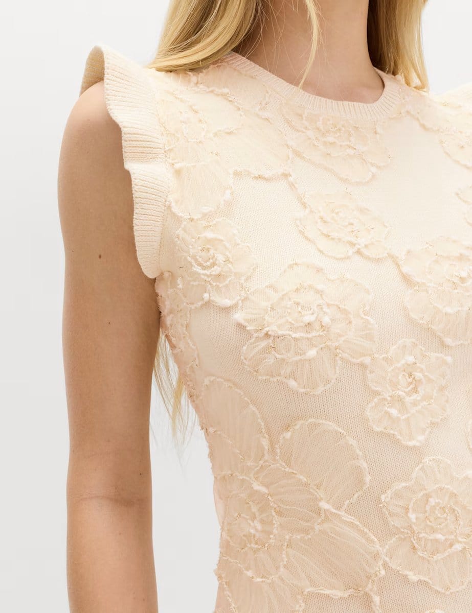 Marks & Spencer M&S Floral Textured Knitted Mini Dress Cream - 4