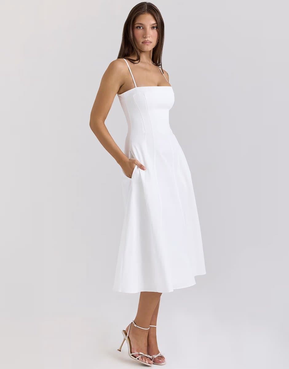ASOS House of CB Dolly White Stretch Cotton Midi Sundress