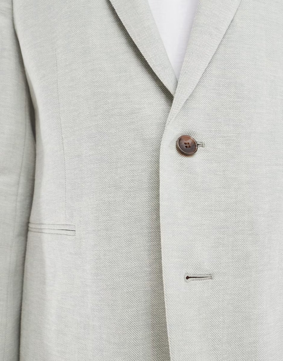 ASOS ASOS DESIGN slim suit jacket with linen in light green herringbone - 3