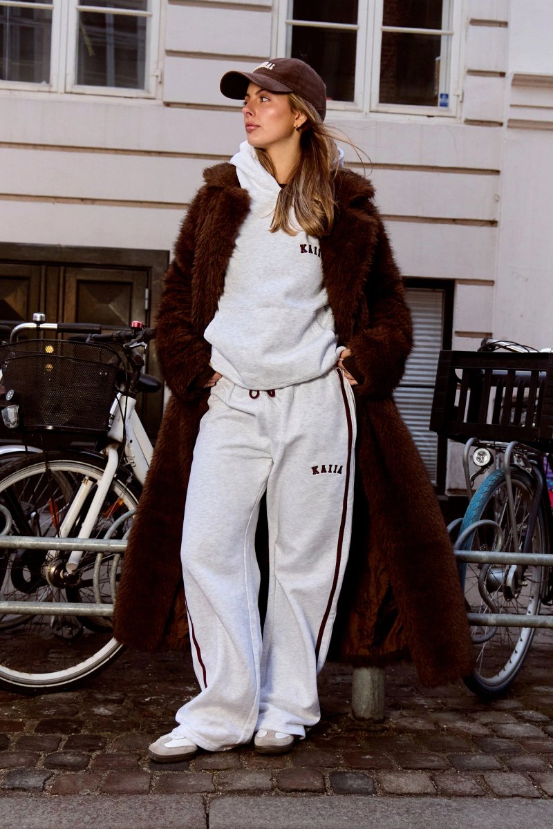 Kaiia Kaiia Sport Side Stripe Oversized Hoodie Light Grey Marl & Burgundy - 3