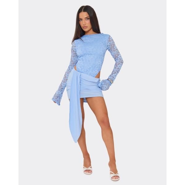 EGO LOW WAIST MINI SKIRT WITH RUCHED SIDE SEAMS IN BLUE, Women's Size UK 6 - 2