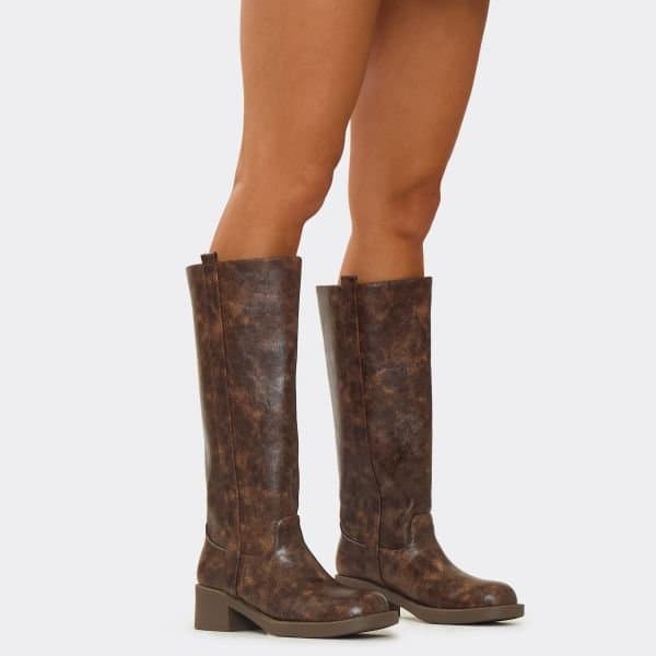 EGO EGO Distressed Brown Knee High Biker Boot