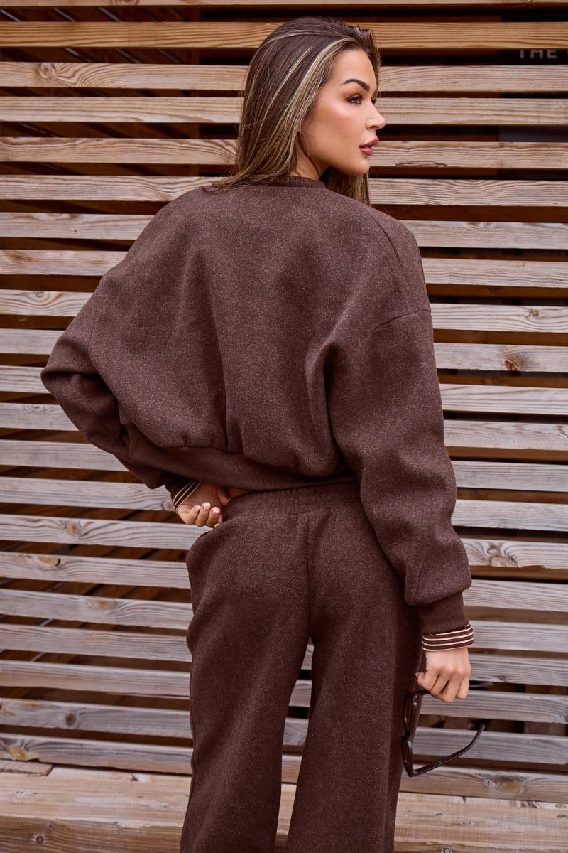 Kaiia Kaiia Wool Effect Zip Through Bomber Jacket Brown Marl - 4