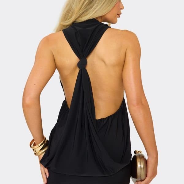 EGO EGO Black Knot Drape Back Mini Dress