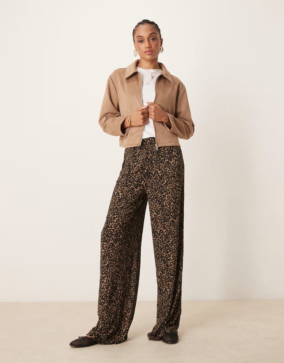 ASOS JDY Tall wide leg textured trousers in leopard print