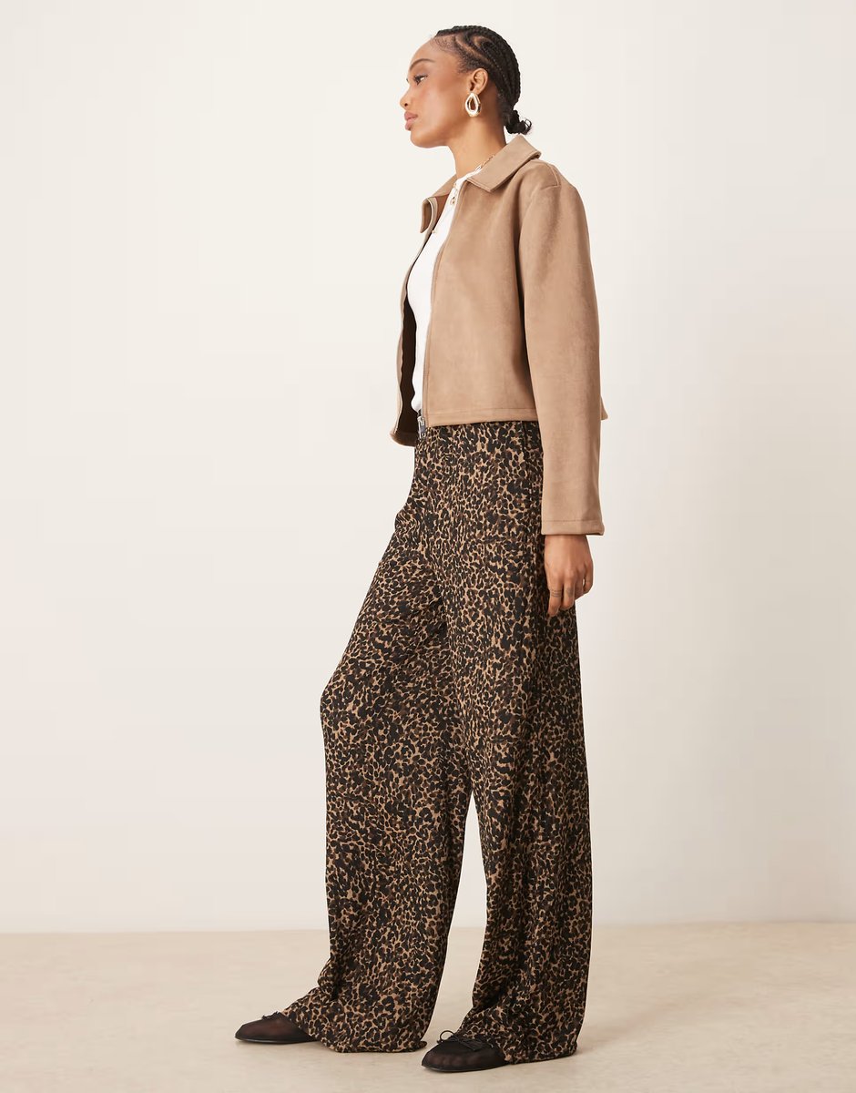 ASOS JDY Tall wide leg textured trousers in leopard print - 3