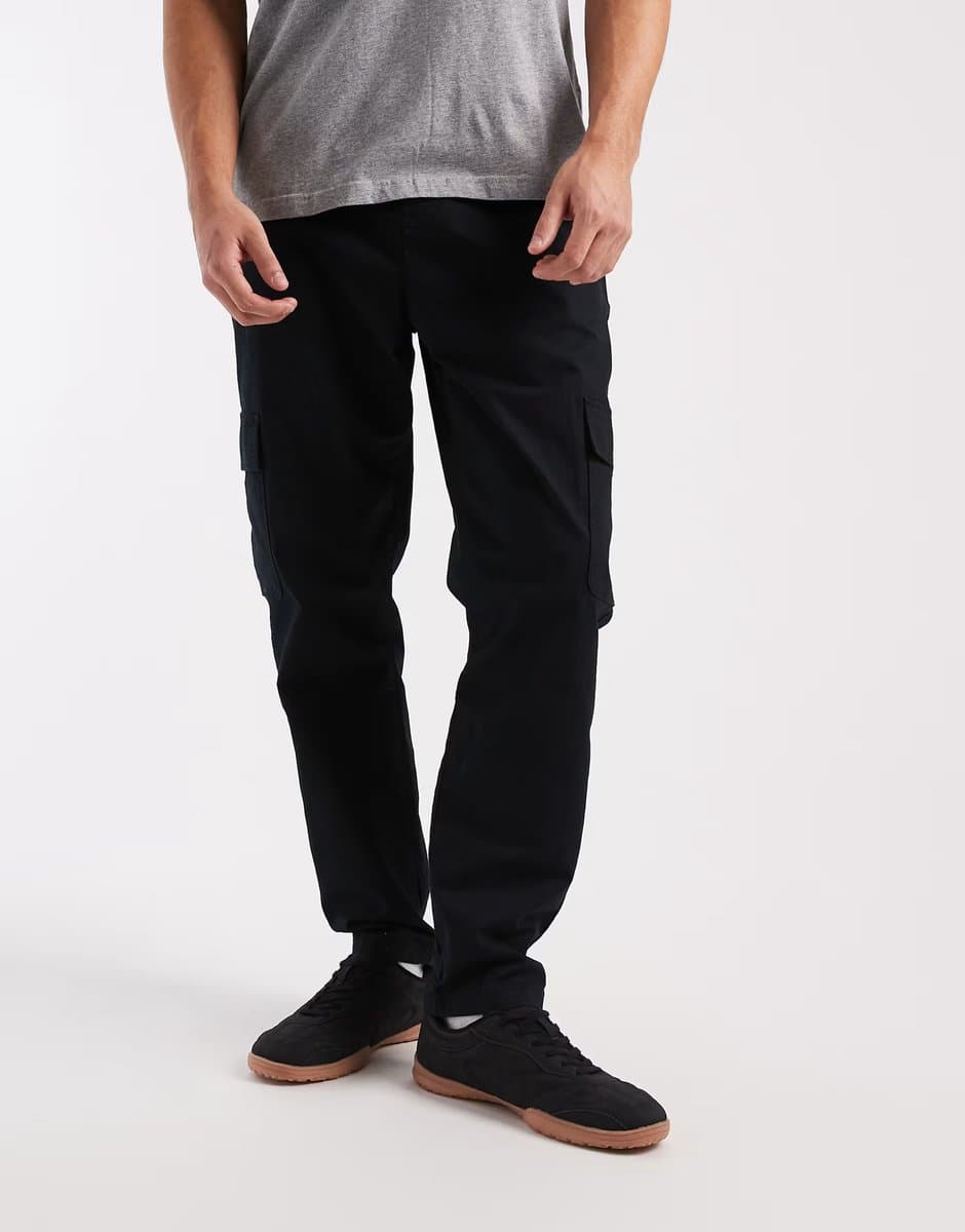 ASOS ASOS DESIGN tapered cargo trousers in black ripstop