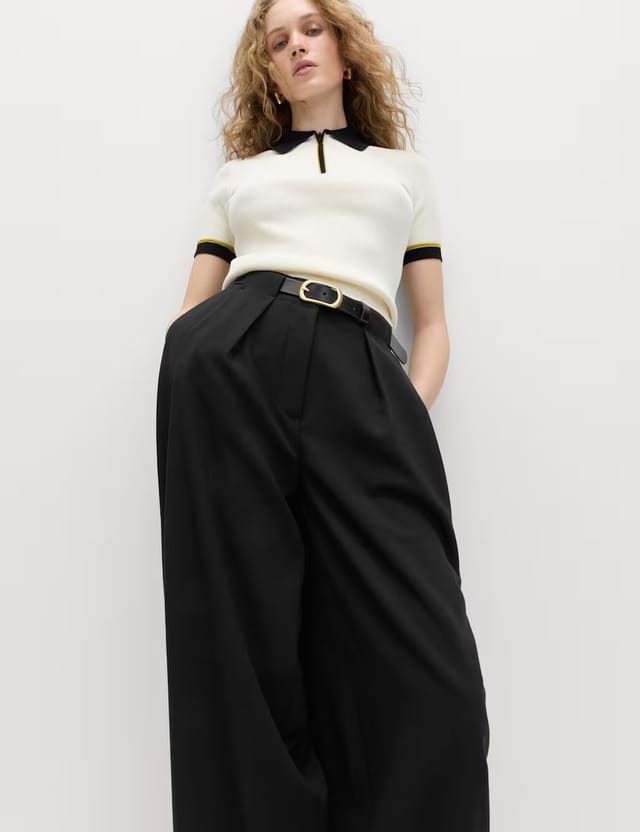 Marks & Spencer M&S Horseshoe Pleat Front Tapered Trousers Black - 2