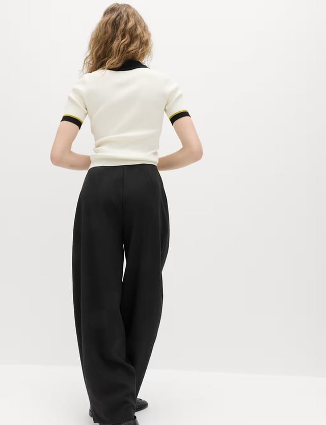 Marks & Spencer M&S Horseshoe Pleat Front Tapered Trousers Black - 3