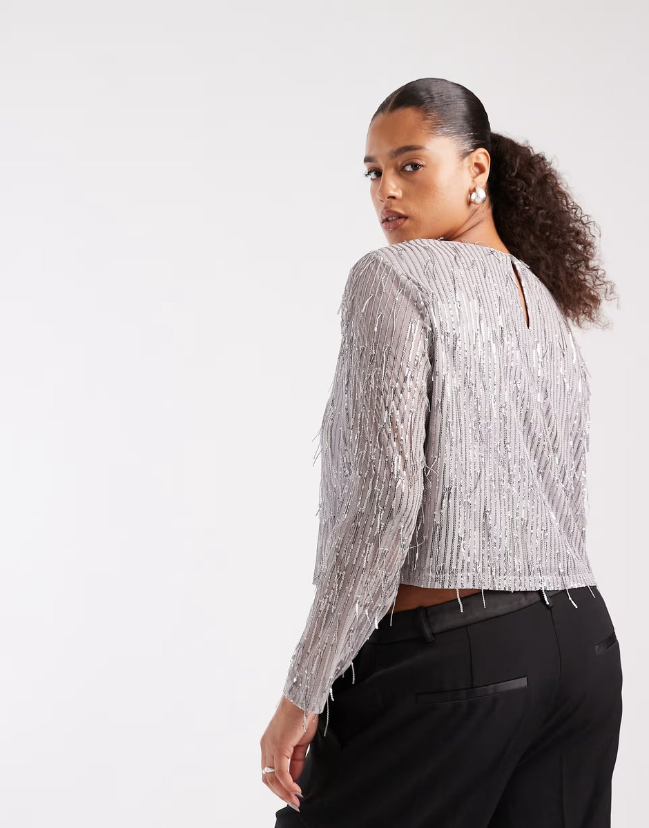 ASOS ONLY Curve sequin detail crop top in silver - 3