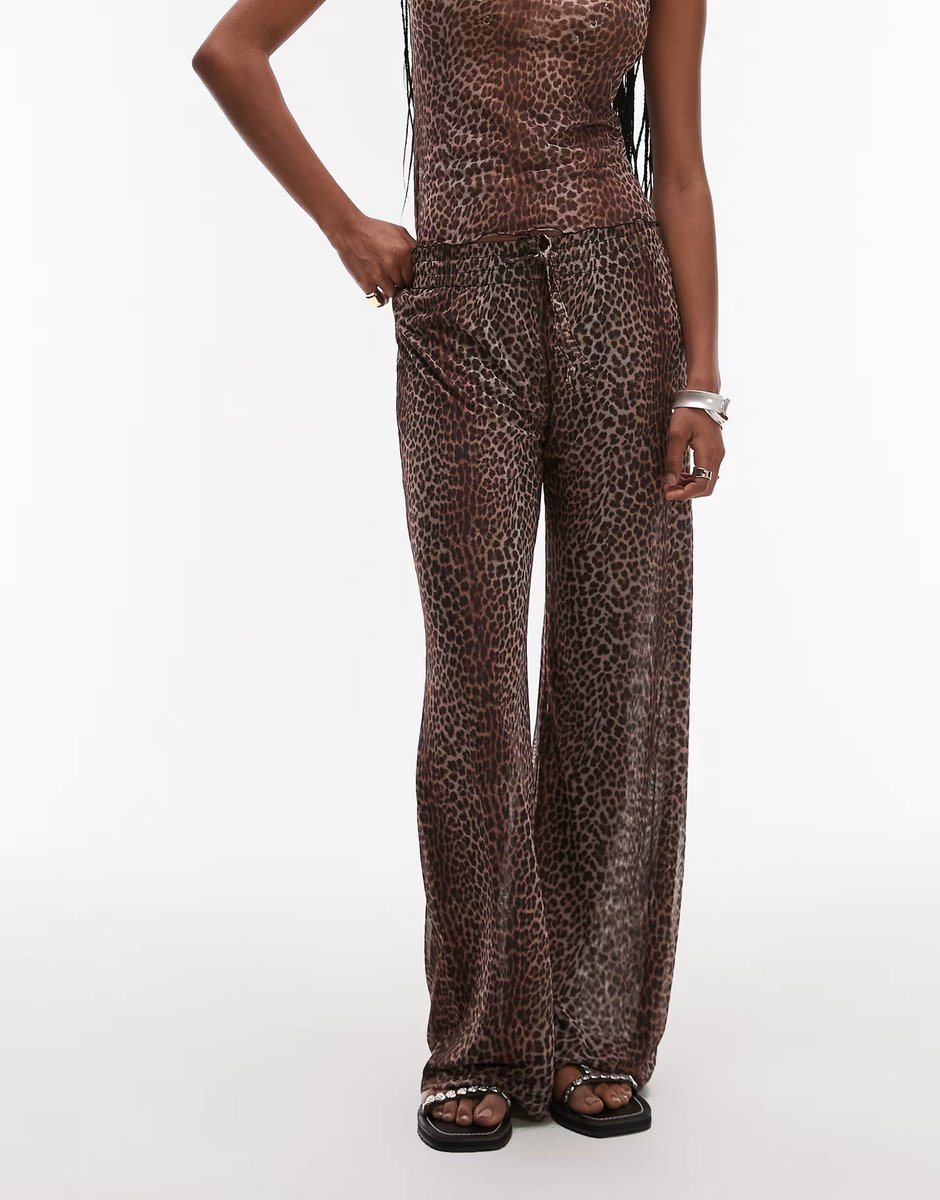 ASOS It's Now Cool leopard print mesh trouser co-ord in brown - 3